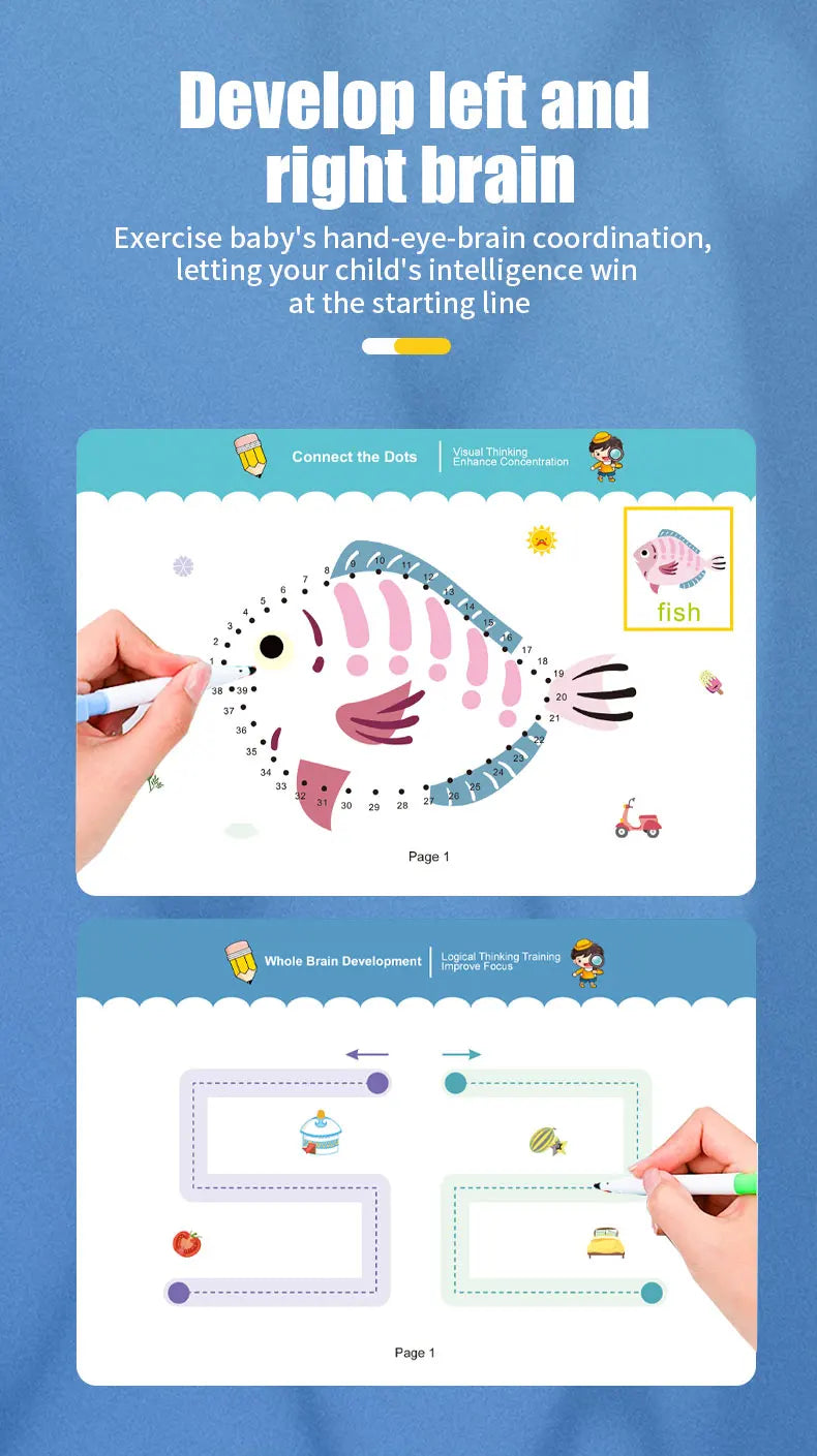 34-Page Reusable Magic Tracing Workbook, Educational Drawing and Pen Control Training, Includes Pen and Eraser, Essential for Learning, Classroom Education, Birthday, Christmas, Easter Gift