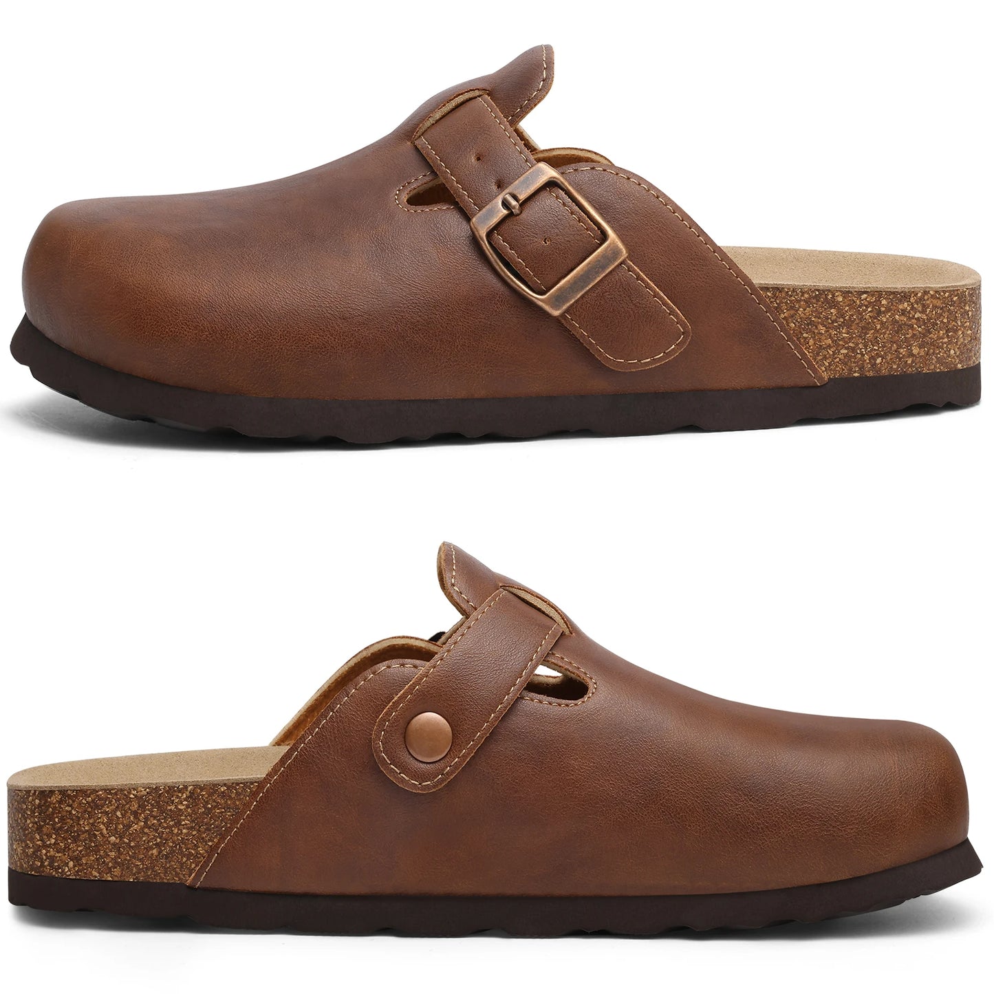 Kidmi Unisex Adjustable Buckle Slip-On Clogs with Arch Support Vegan Leather Cork Insole Potato Shoe for Women And Men