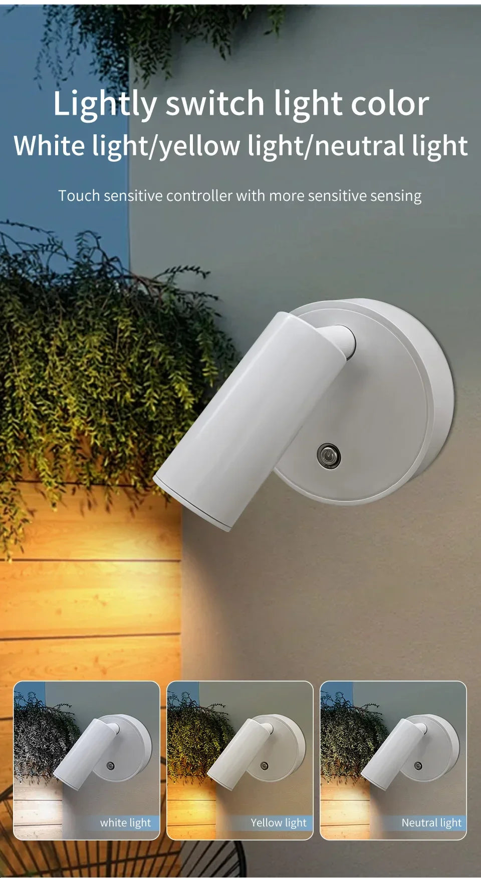 Rechargeable LED Wall Lamp Touch Night Lights Wireless Magnetic Spotlight 360° Rotation For Bedroom Bedside Reading Lighting