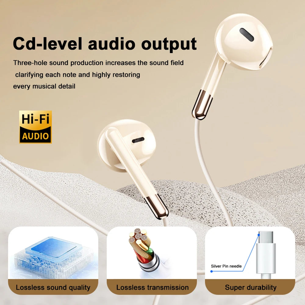 Type-C 3.5mm Jack Wired Headphones With Microphone For Samsung Galaxy S25 S24 S23 S22 S21 Ultra Note 20 10 USB-C Wired Earphones