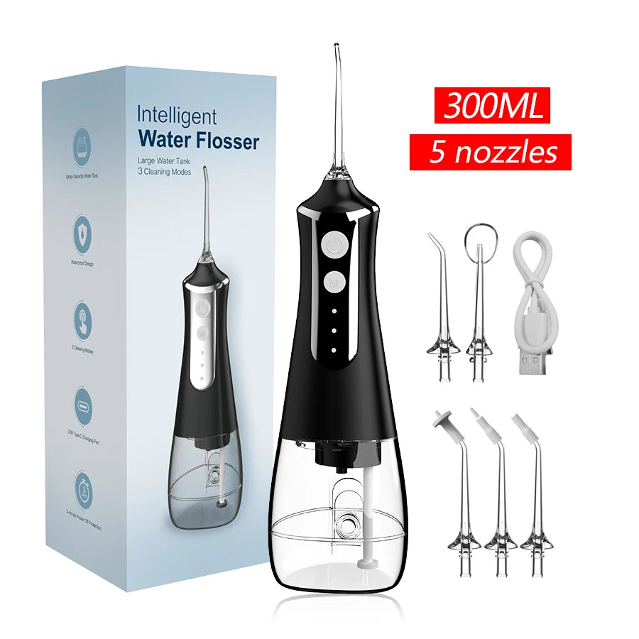 300ml USB Rechargeable Water Flosser Portable Dental Irrigator with 5 Nozzles 3 Modes dental accessories resina para dientes