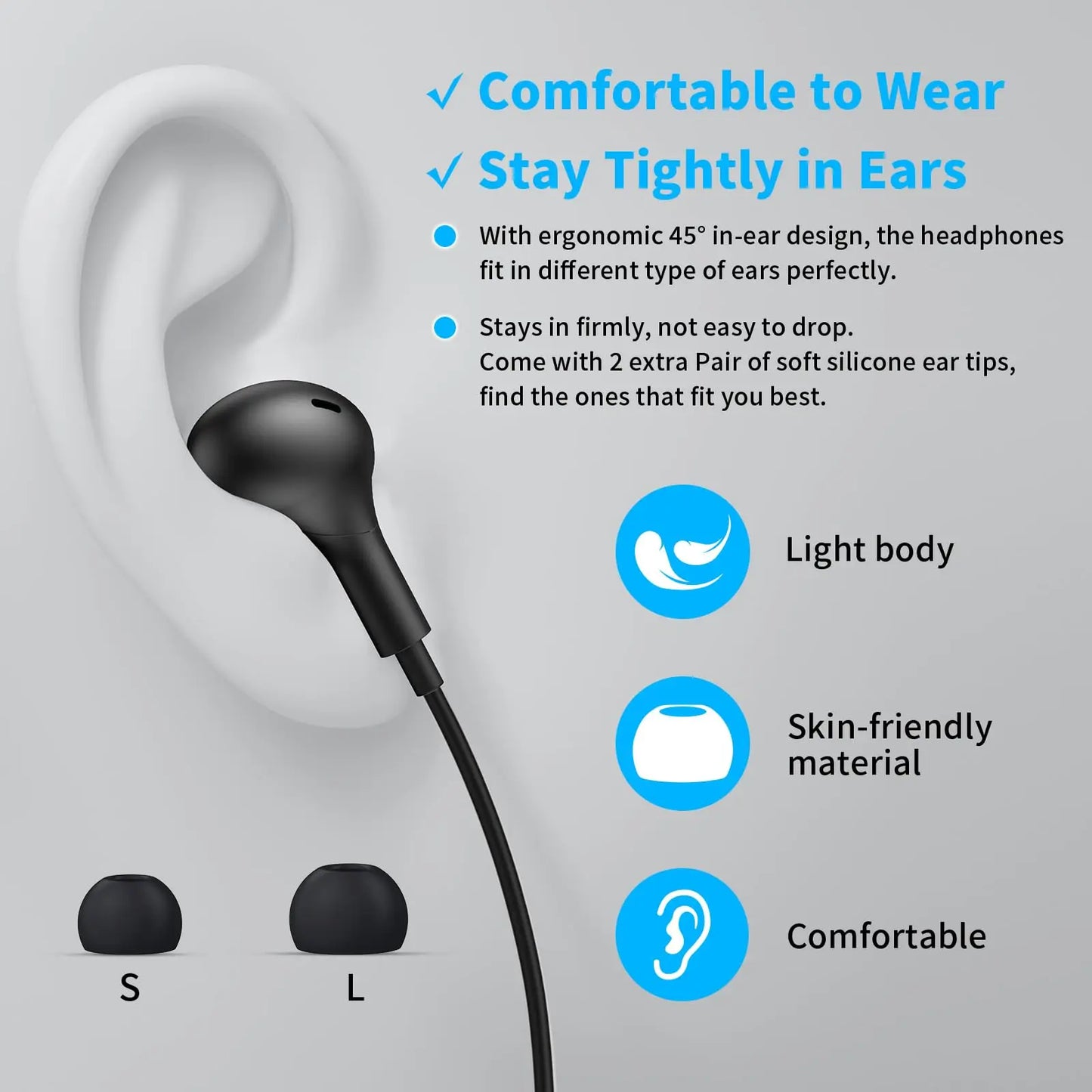 USB C Headphone for Samsung Galaxy S24 S25 S26 Ultra A17 A54 Magnetic Wired Earbuds Noise Canceling in Ear Earphones with Mic