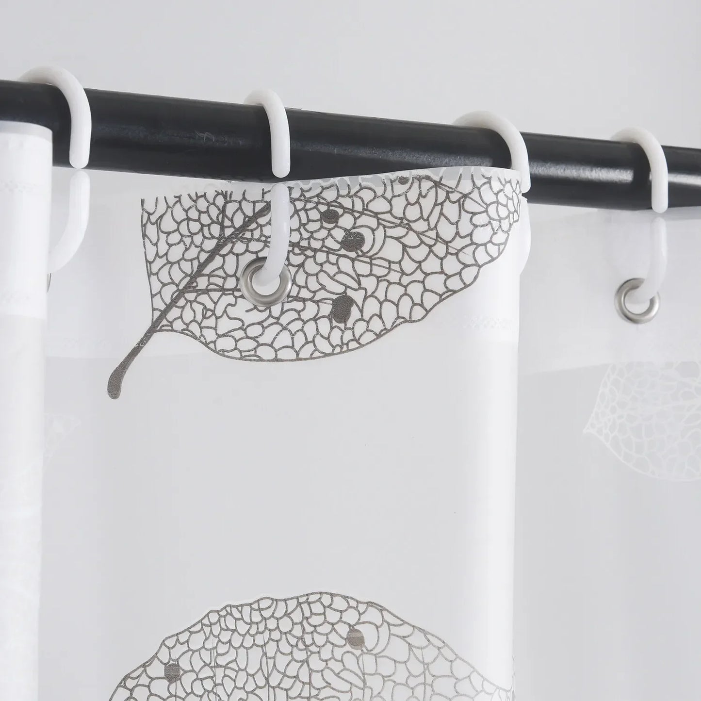 1pc Leaf Pattern Plastic Shower Curtain, Lightweight Bath Curtain Liner with Plastic Hooks, Transparent Curtain, Bathroom Decor