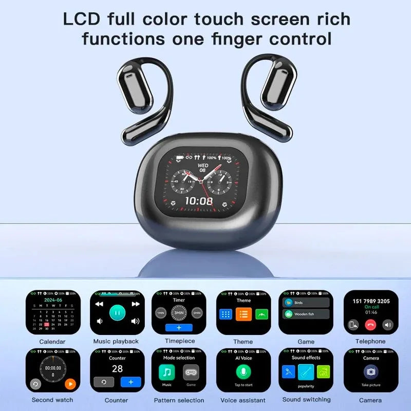 AI Language Translation Earbuds Real Time LCD Touch Screen Open Ear Wireless Headphone with 144 Language for Business