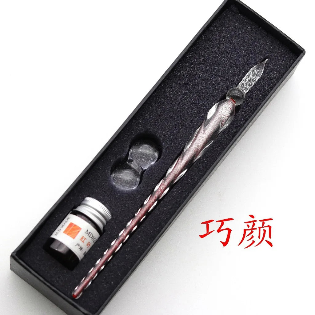 Colored Crystal Glass Dipping Pen Gift Box Gold Powder Colored Ink Signature Pen Friends Classmates Creative StationeryPens Gift