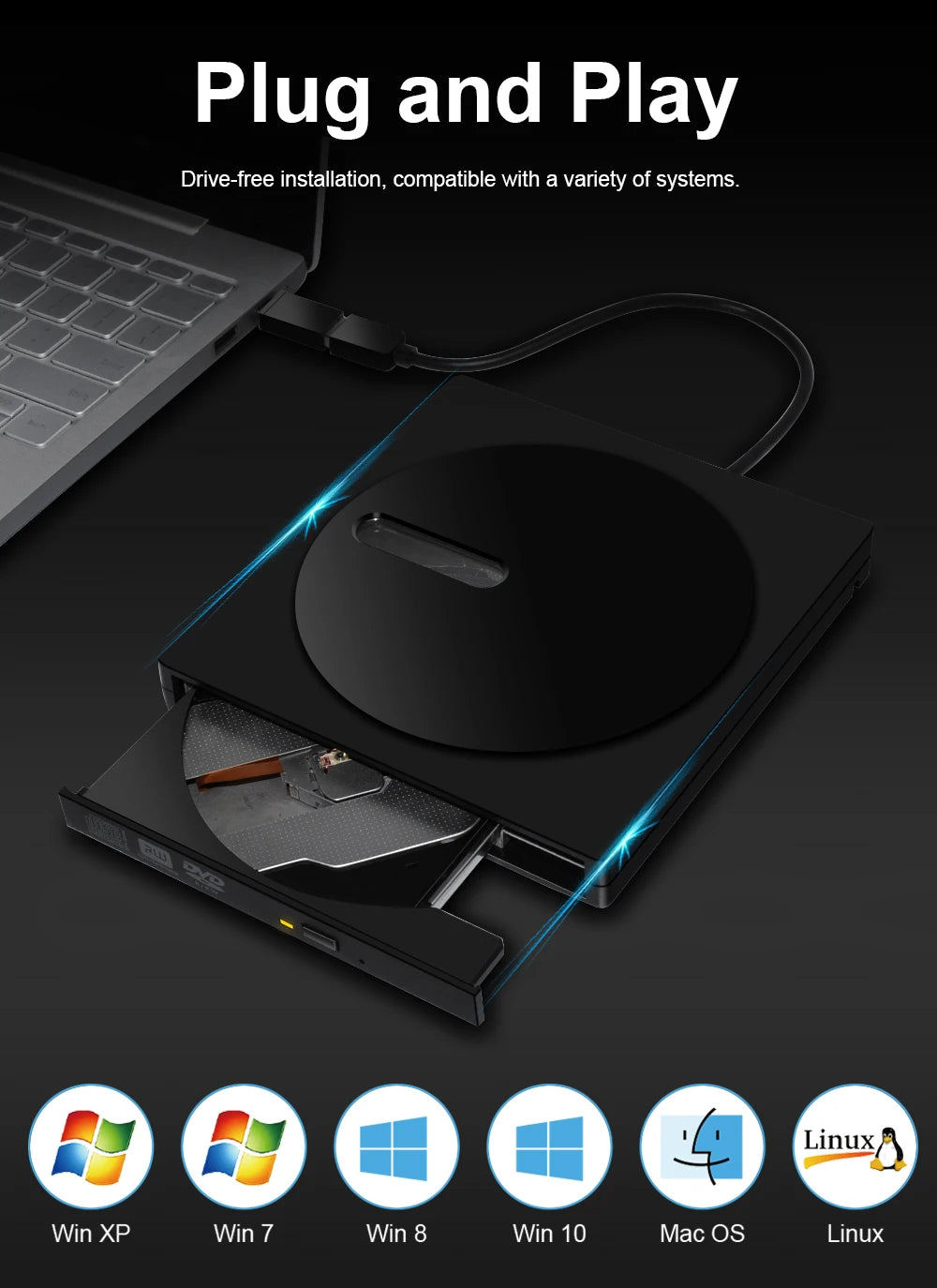 Deepfox USB 3.0 Slim External DVD RW CD Writer Drive Burner Reader Player Optical Drives For Laptop PC Dvd Burner Dvd Portatil