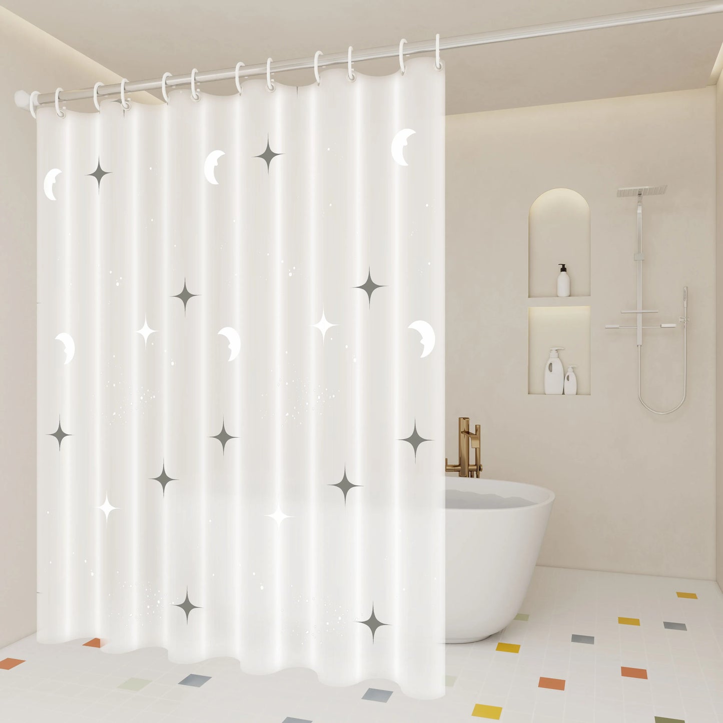 Dreamy Star and Moon Galaxy Shower Curtain, Bathroom Partition Curtain, Starlight Twinkling Like Crushed Diamonds, It Feels Like Stepping into a Magical Realm of Stars and Moon When Taking a Bath