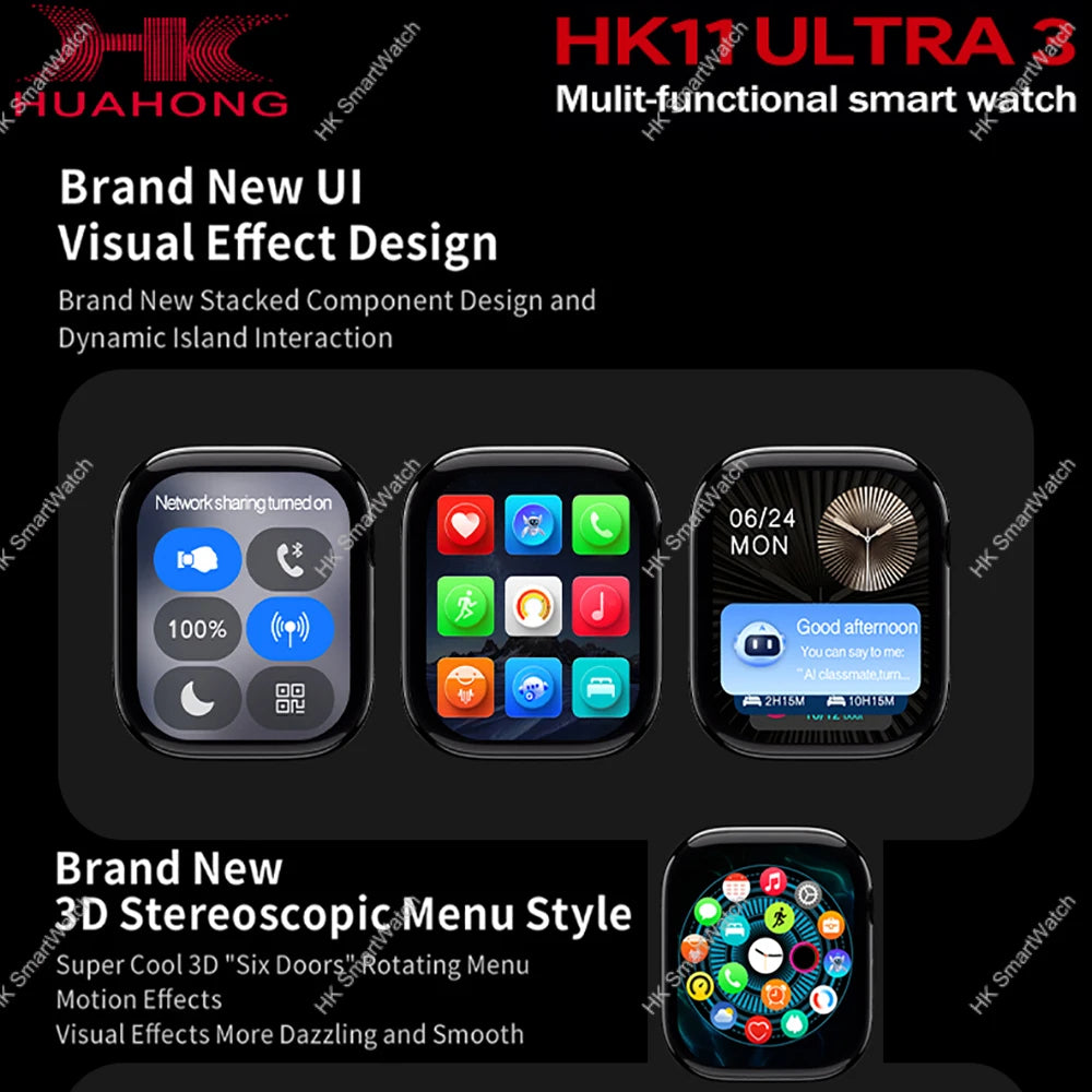 Upgrade Hk11 Ultra 3 Gen2 SmartWatch 4GB ROM AI ROBOT AMOLED Network 49mm G-Sensor ChatGPT NFC Compass GPS 3D Menu Music Watch