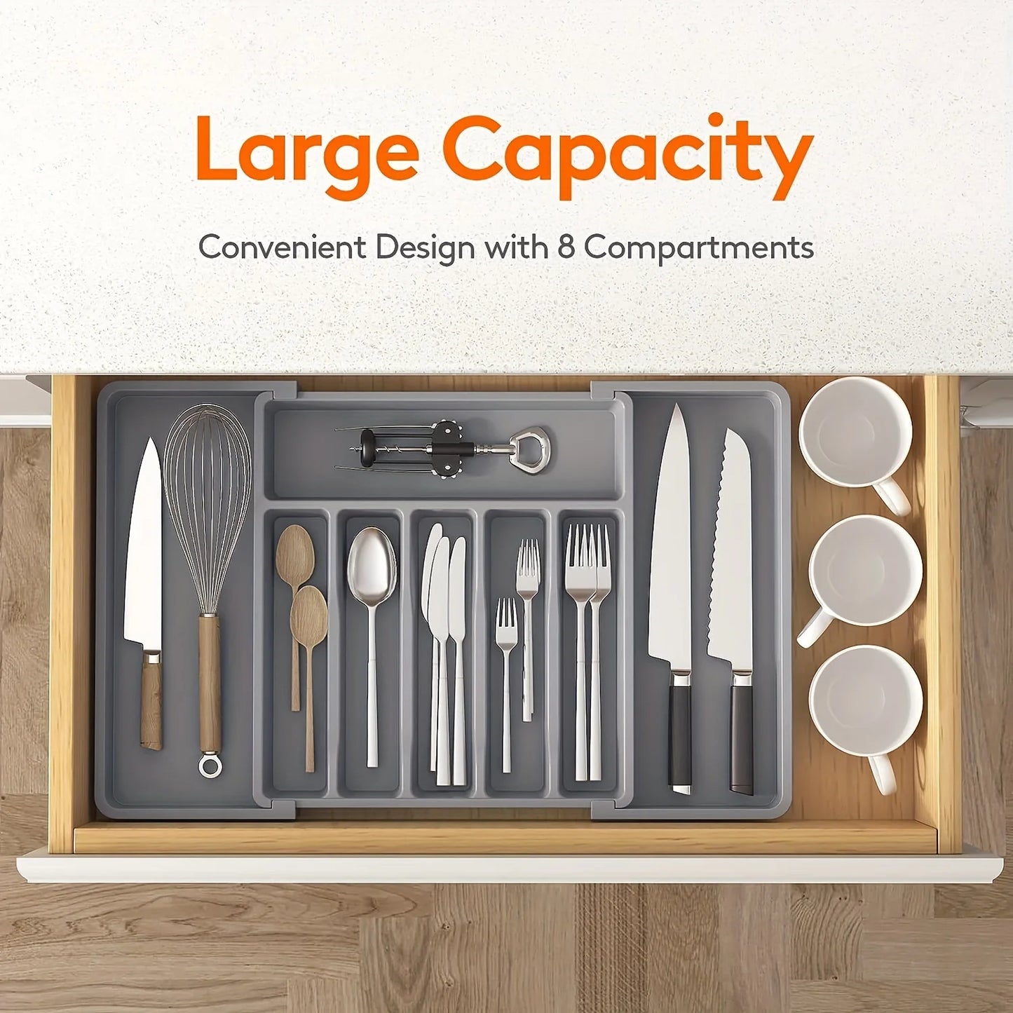 1Pcs Upgradation Adjustable Flatware Tableware Organizer – Plastic Multifunctional Drawer Organizer for Kitchen Counter Utensils