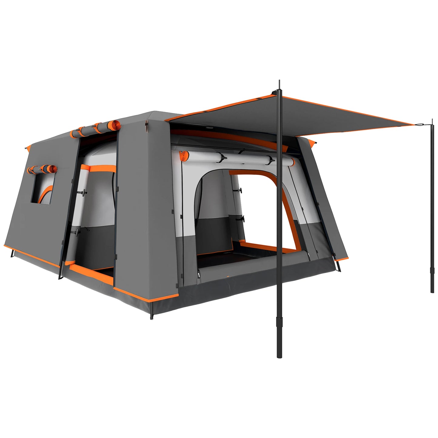 Outsunny 4-6 Man Camping Tent, Double Layer Tunnel Tent with Porch, Living Area and 2 Bedrooms, Sewn in Groundsheet