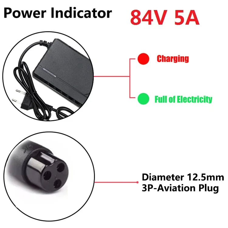 72V Charger 5A 20S Lithium-ion Battery Pack Charger 84V 5A Intelligent Fast Charging EU / US Plug With Cooling Fan