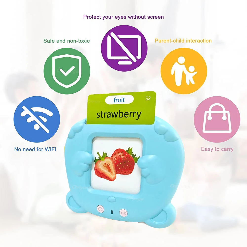 Talking Flash Cards for Kids Early Learning Educational Toy with Audio Sounds Montessori Language Development Toddler Flashcards