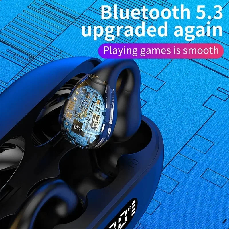 New Wireless Headphones Bluetooth 5.3 Bone Conduction Earphones Earclip Design Touch Control Led Earbuds Sports Headsets