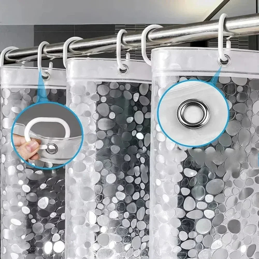 1pc Waterproof Clear Shower Curtain Pebble Pattern PEVA Bath Curtain Liner with Bottom Magnets Plastic Bath Curtain for Bathtub