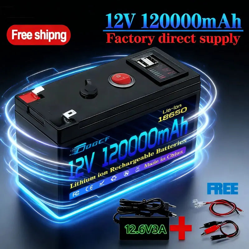 12V Battery 100Ah 18650 🔋2026 Rechargeable LiFePO4 Lithium Battery Built-in 5V 2.1A Usb Power Display Port Charger