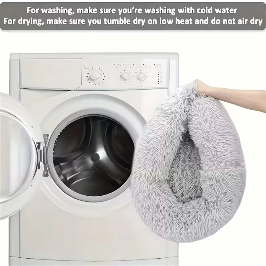 Soft Long Plush Cat House Beds dog Calm Warm Faux Fur Bed Donut Round Comfortable Sleeping Bed Washable for Small Medium Dog Cat