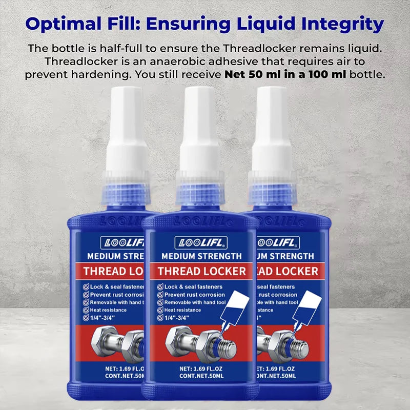 LOOLIFL, 243 Medium-Strength 10Ml-50Ml Threadlocker, Industrial Glue, Removable, Anti-Loosening, Anti-Slip, Waterproof, Rust-Proof, Oil-Resistant, Sealing Threadlocker, Removable, Stable