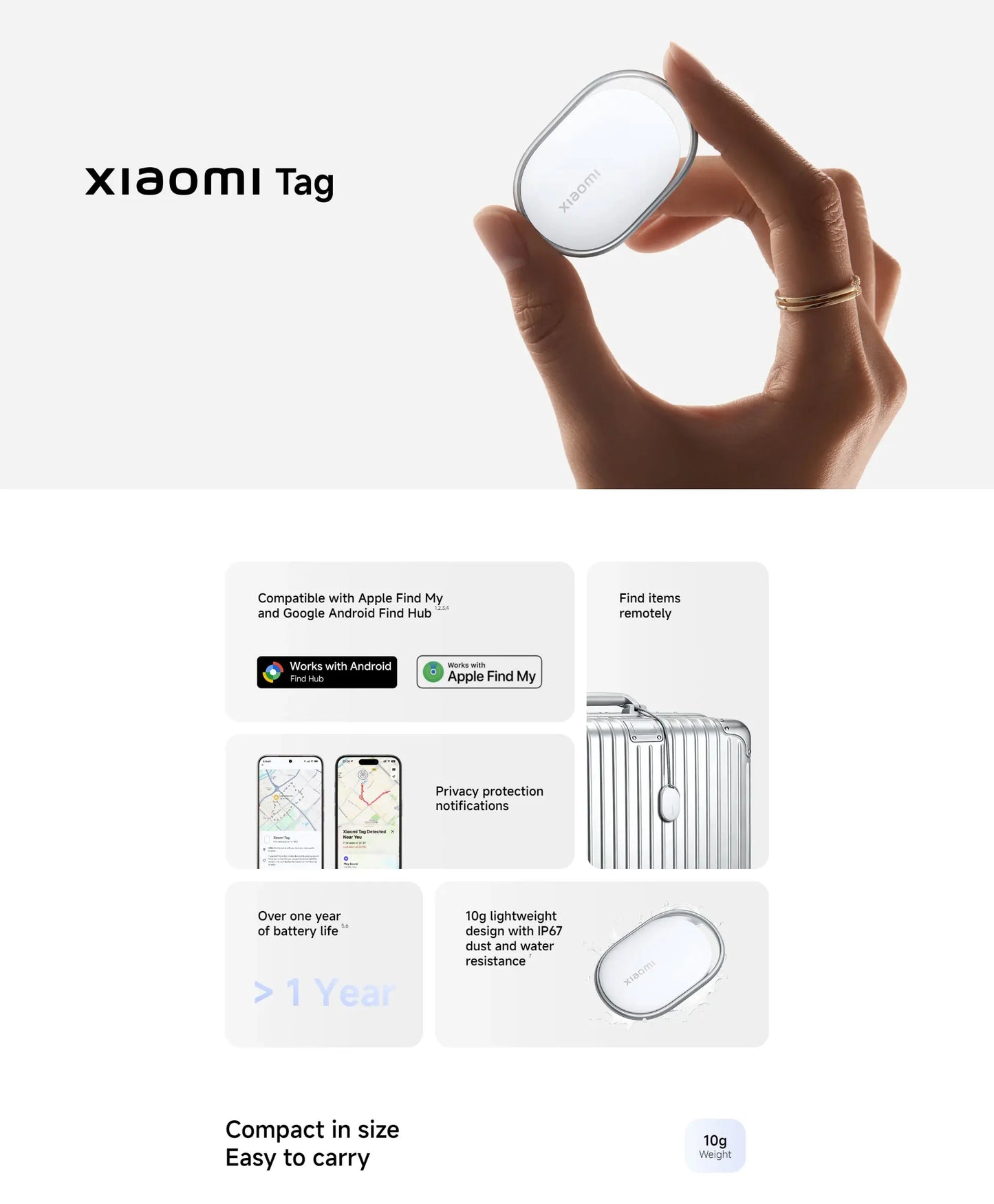 Xiaomi Tag Tracker Smart  Anti Lost Device Global Version Compatible Apple Find My and Google Android Find Hub Bluetooth 5.4