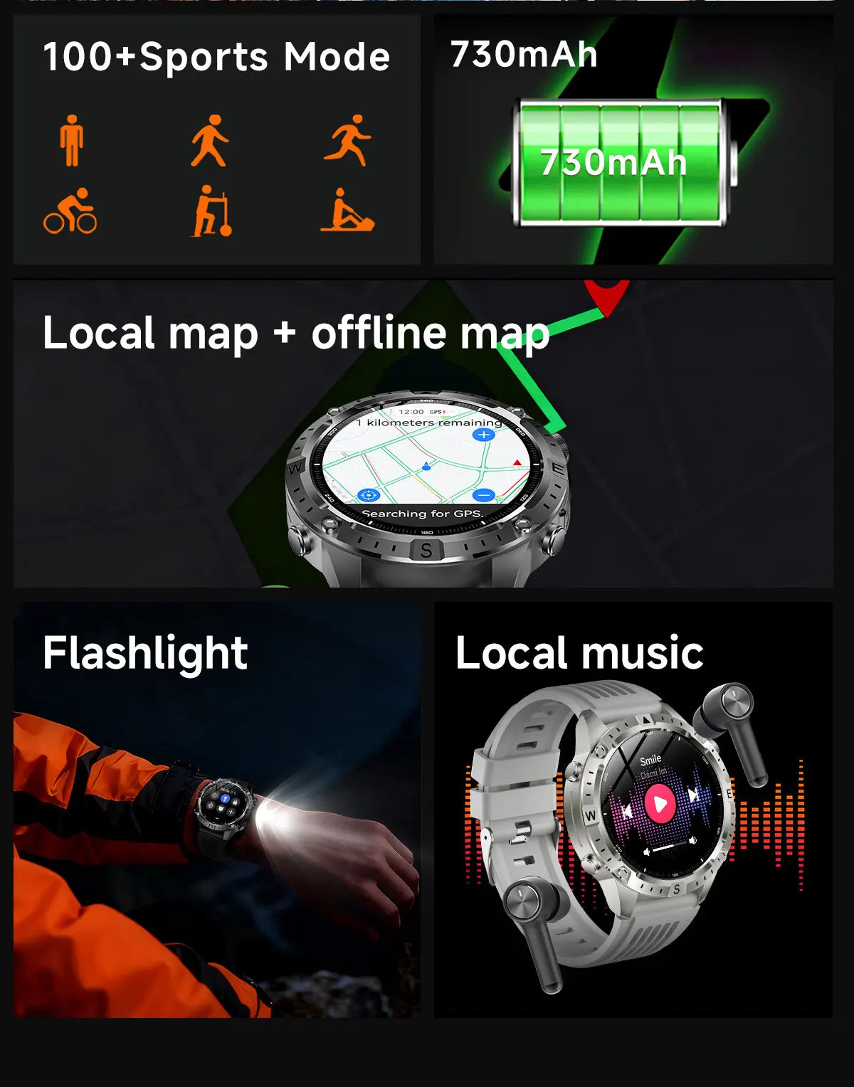 New Outdoor GPS Offline Map Smart Watch Men 3ATM Waterproof 170+ Sports LED Compass Altimeter AMOLED Bluetooth Call Smartwatch