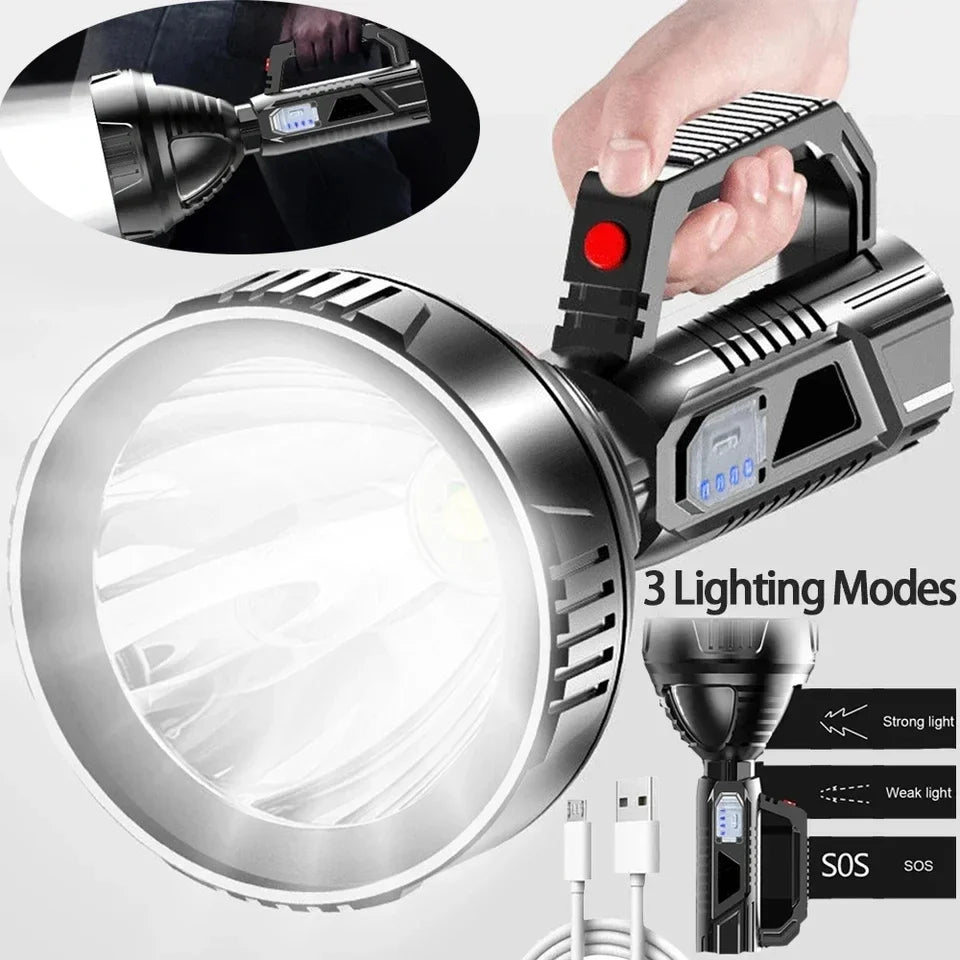 High Power LED Flashlight Waterproof Fishing Torch USB Rechargeable Powerful Spotlight Portable Outdoor Searchlight Camping Lamp