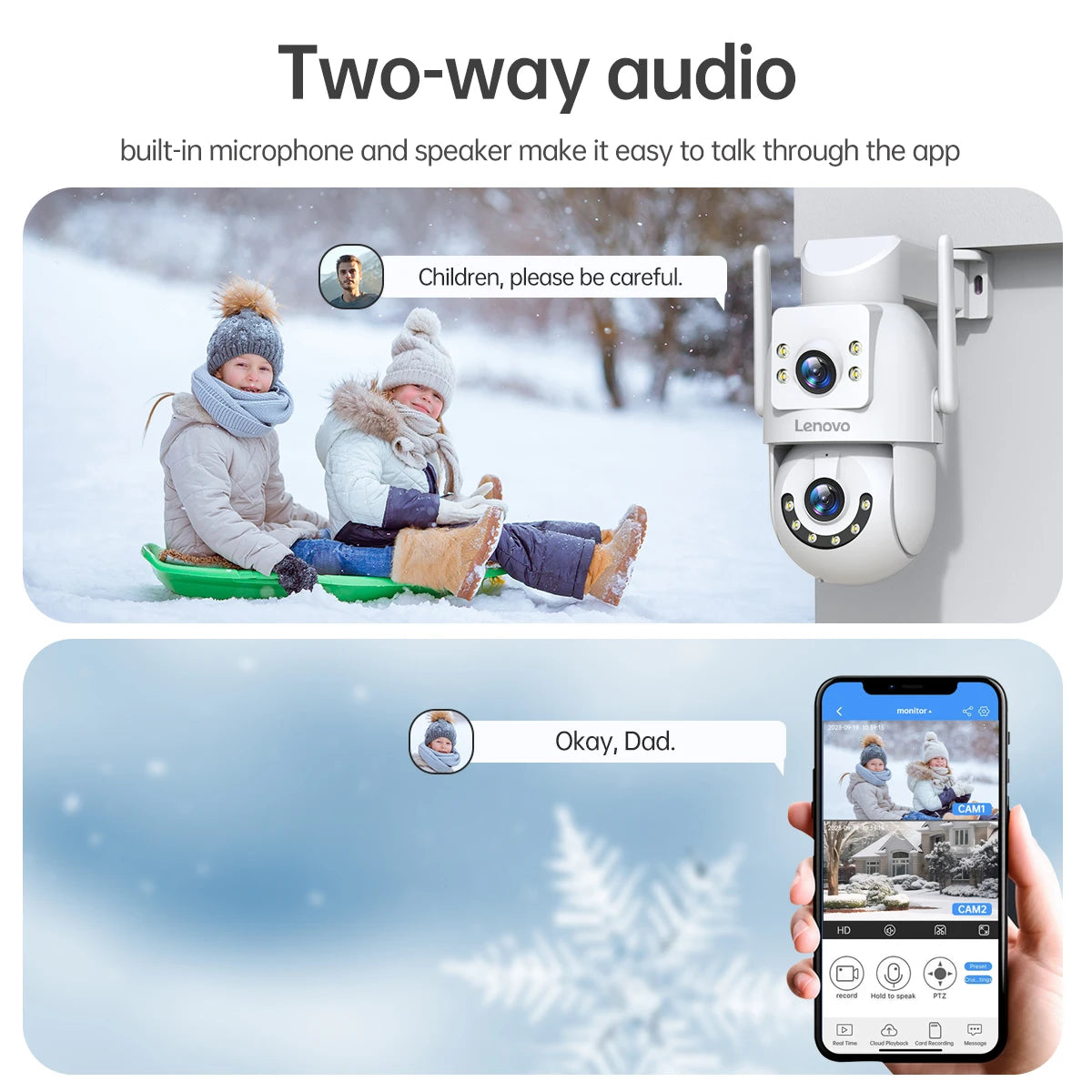 Lenovo 4MP HD Wifi PTZ Camera Outdoor Dual Lens Dual Screen Auto Tracking Security IP Camera CCTV Audio Video Surveillance
