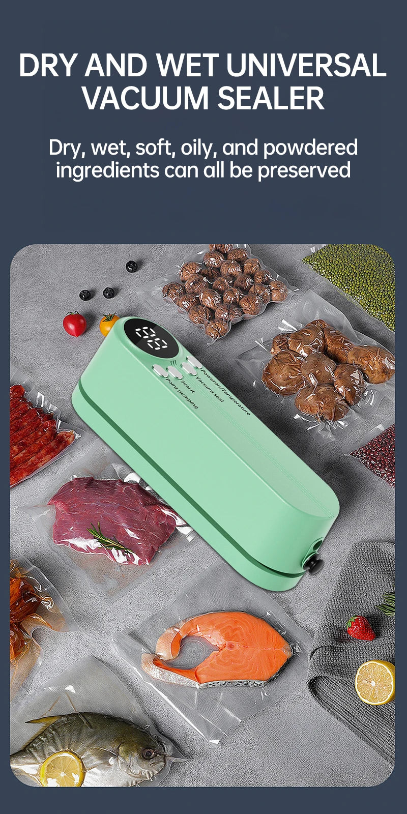 Simple operation Vacuum Sealer Machine Bag Rolls Food Sealer Compact Food Preservation System with Vacuum Bags