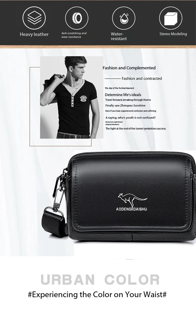 Leather Fashion Phone Pouch Belt Bag Shoulder Crossbody Waist Pack Vintage Outdoor Multi-function Mens Leisure Hanging Waist Bag
