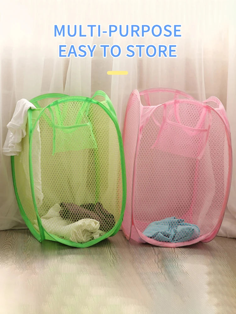 Mesh breathable laundry basket, foldable large size 40 * 40 * 70 miscellaneous laundry basket, simple and large capacity miscell