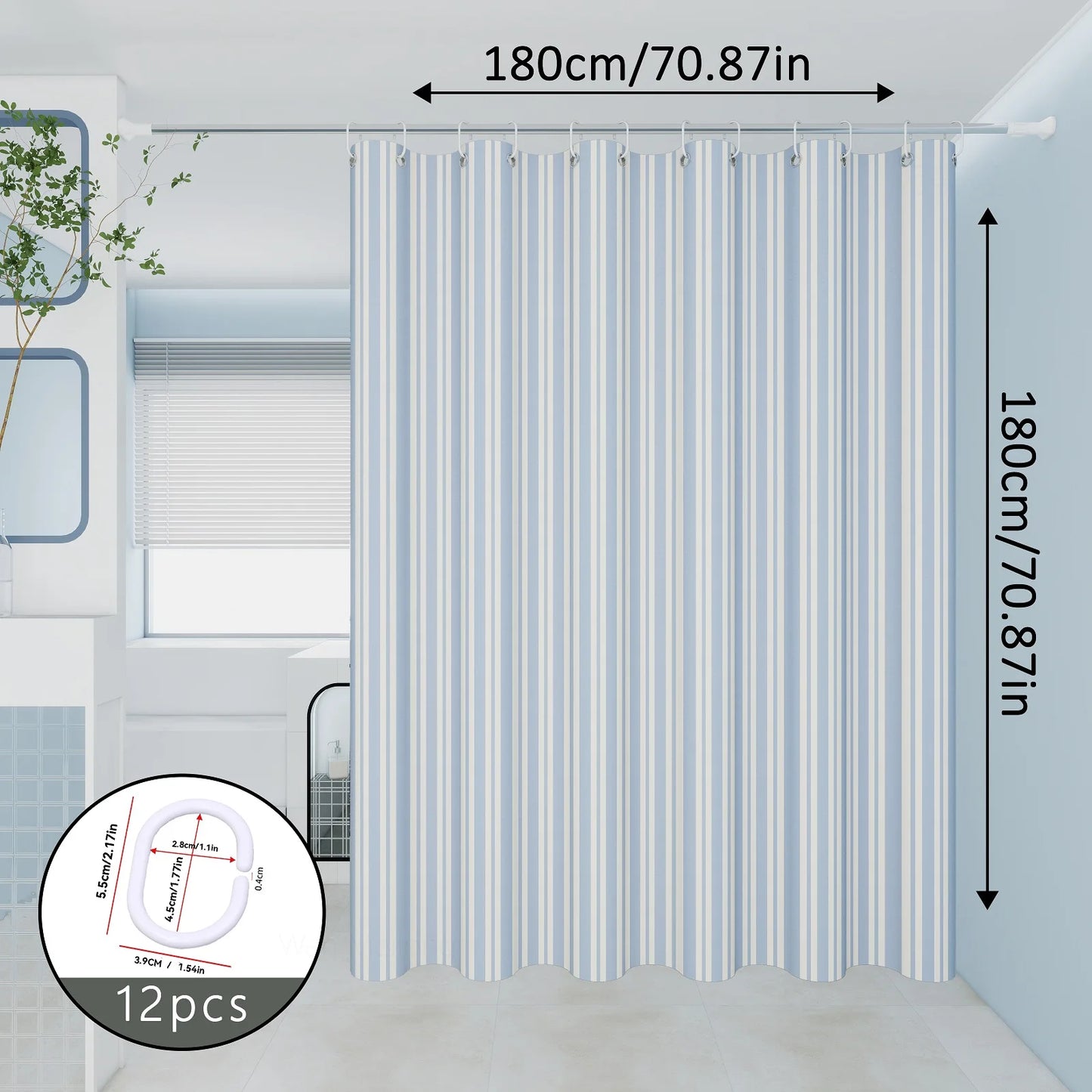 The classic blue and white striped dry-wet separation partition shower curtain is suitable for various decoration styles