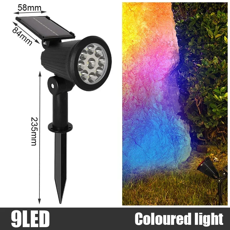 9 LED Solar Spot Lights Outdoor RGB Solar Landscape Lights IP65 Waterproof Brightness Adjustable for Garden Yard Palm Trees