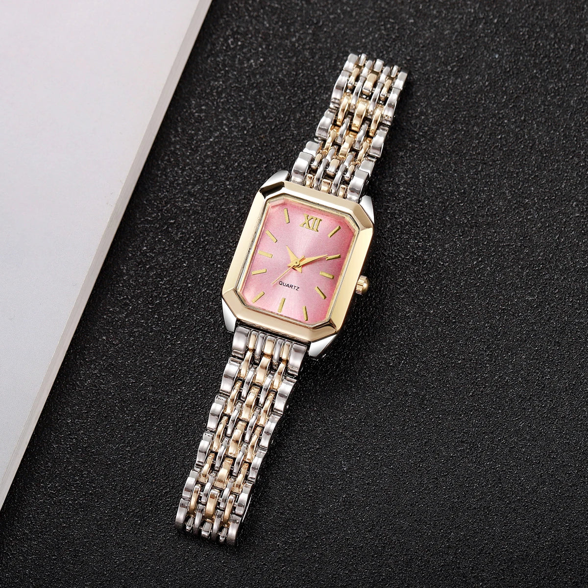 Fashion Mix Gold Women Quartz Watch Ladies Rectangle Roma Dial Wristwatch Reloj Mujer Girls Clock Gift (Without Box)