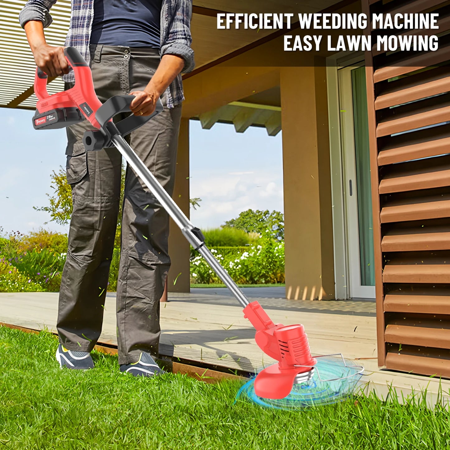21V Cordless Weed Wacker 3 in 1 Rechargeable Weed Wacker Electric for Lawn Garden Yard,With Battery,Red