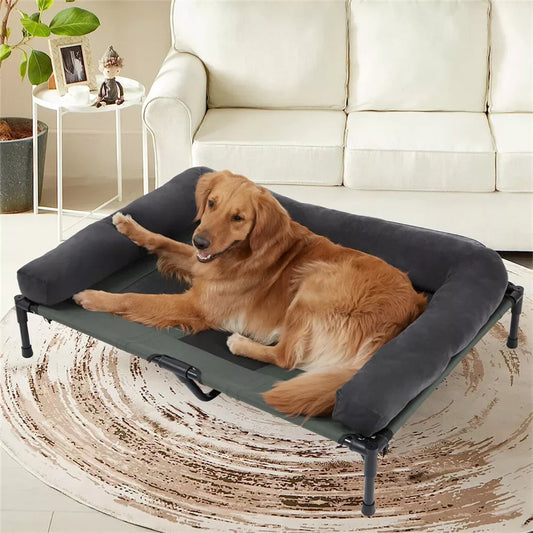 BINGOPAW Outdoor Dog Bed Elevated Cooling Pet Lounger with Detachable Plush Bolster Mesh Cot Sleep for Camping