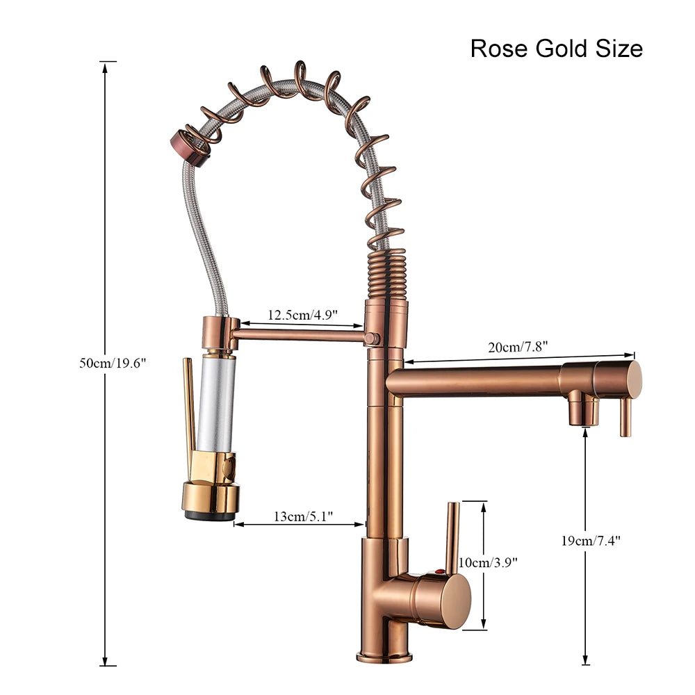 Black Pull Down Brass Kitchen Sink Faucet Hot Cold Water Mixer Crane Tap with Dual Spout 360 Rotation High Faucet Deck Mounted