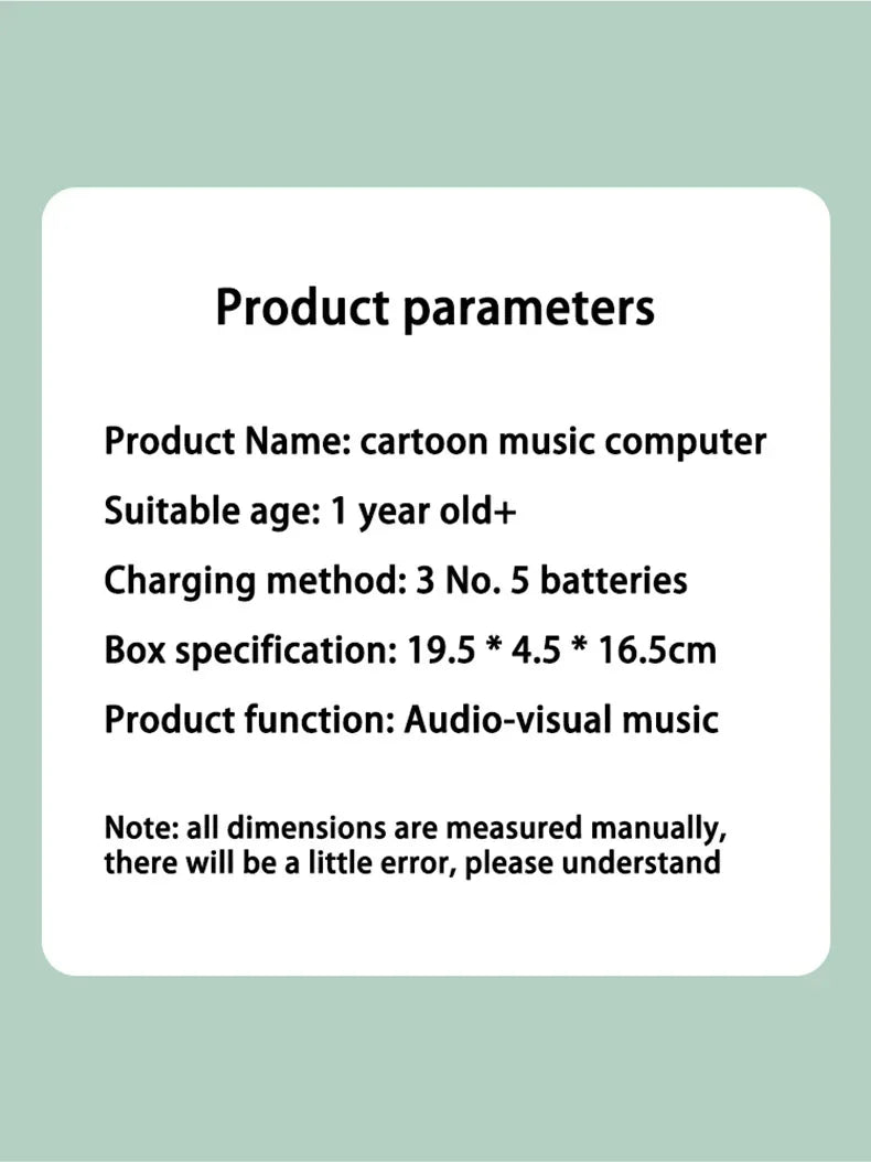 Toddler Puzzle Learning Machine Cartoon Fake Laptop with Light Music Mouse Simulation Computer Enlightening Toys Birthday Gifts