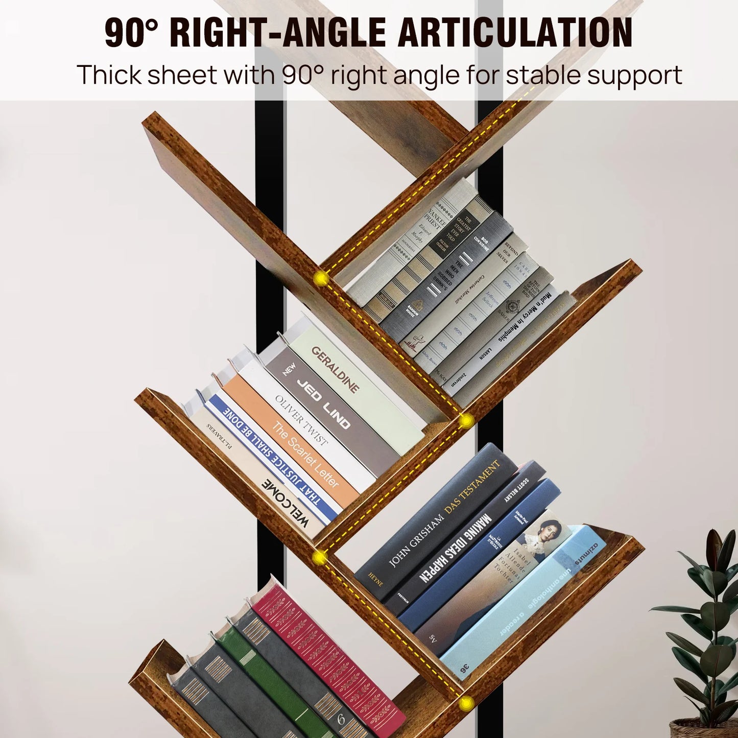 BRIEFNESS 9-Tier Tree Bookshelf,Floor Standing Bookcase,Tree Shaped Book Shelves,Display Storage Shelving Units Storage Rack