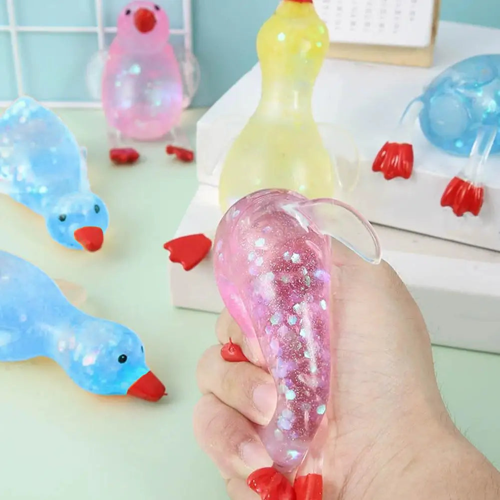 Glitter Duck Squishy Stress Relief Toy | TPR Material | Random Color | Soft Squeeze Fidget Toy for Anxiety Relief | Portable