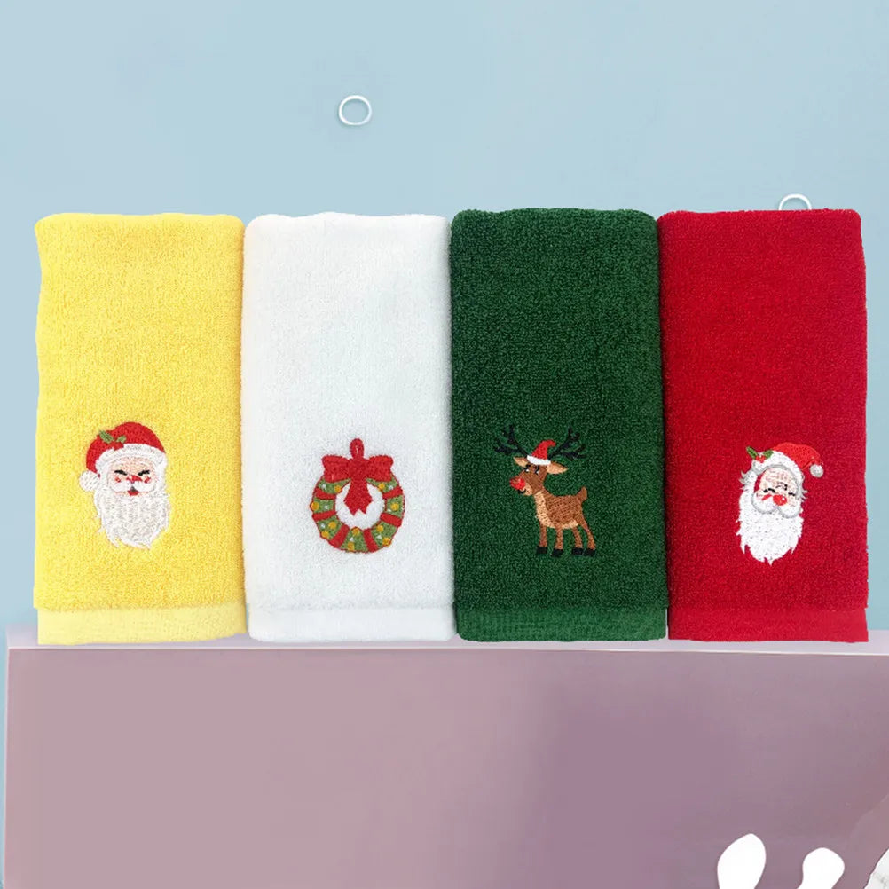 2Pcs Christmas Cartoon Face Towel Pure Cotton Embroidered Xmas Towel for Kids Holiday Gift Soft Absorbent Facial Cloth