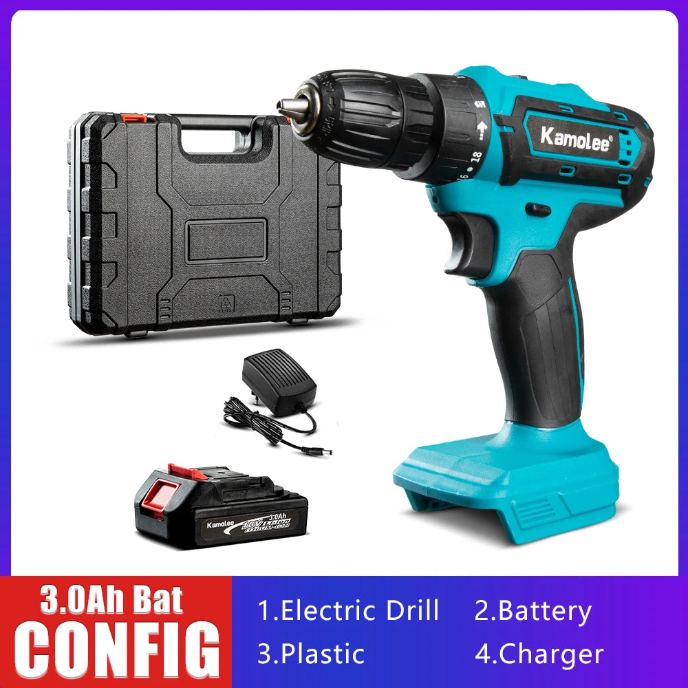 Kamolee 10mmElectric hand drill impact drill household small pistol drill multifunctional rechargeable electric screwdriver tool