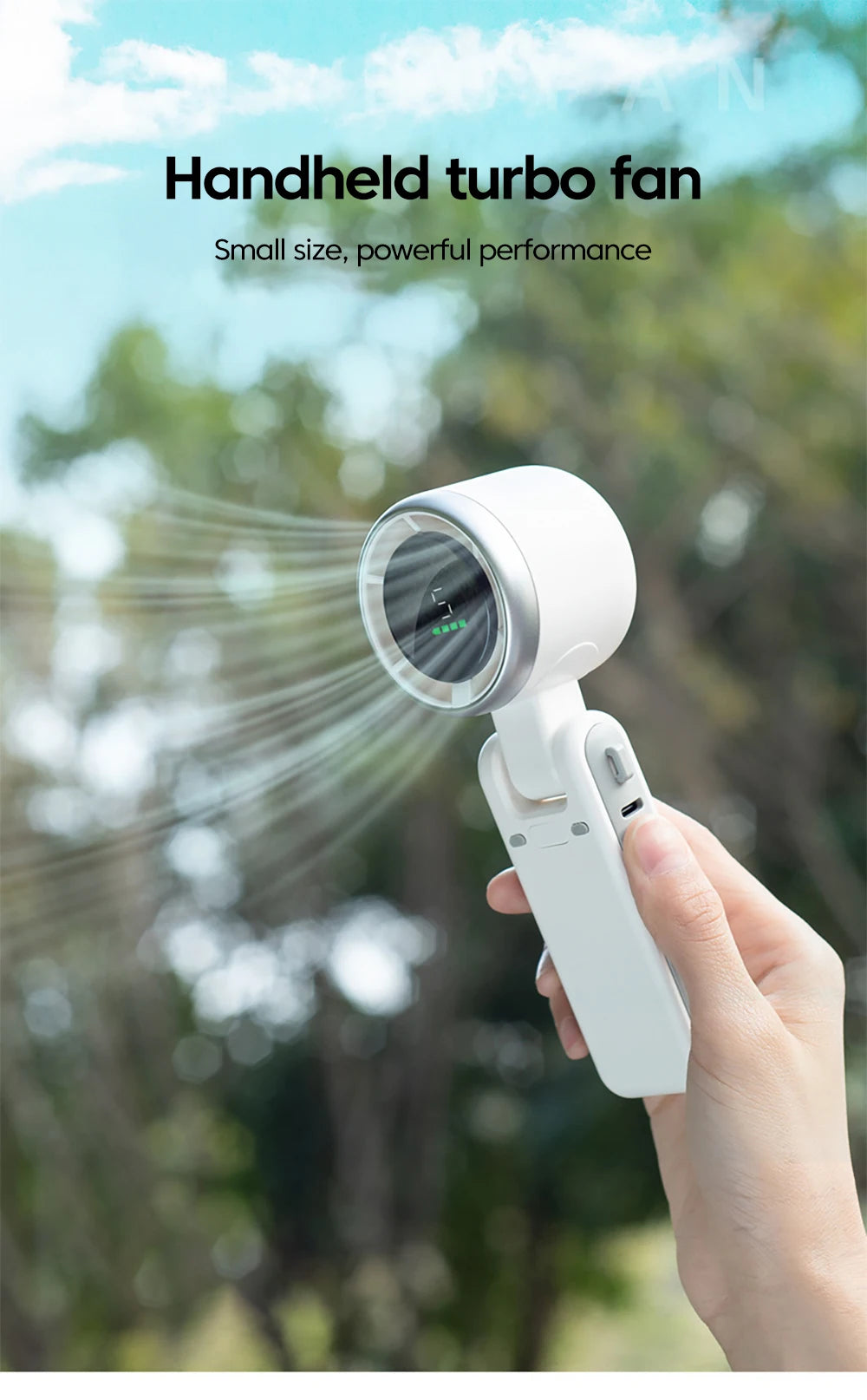 Handheld Folding Fan Type-C Charge Ports Portable Desktop 5level Wind Speed Adjustment Digital Display Electric Fan With Lanyard