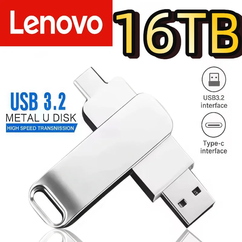 Lenovo USB 3.2 Flash Drives High Speed Transfer 16TB Metal Pendrive Memory Card Pendrive Flash Disk Memoria Waterproof Stick
