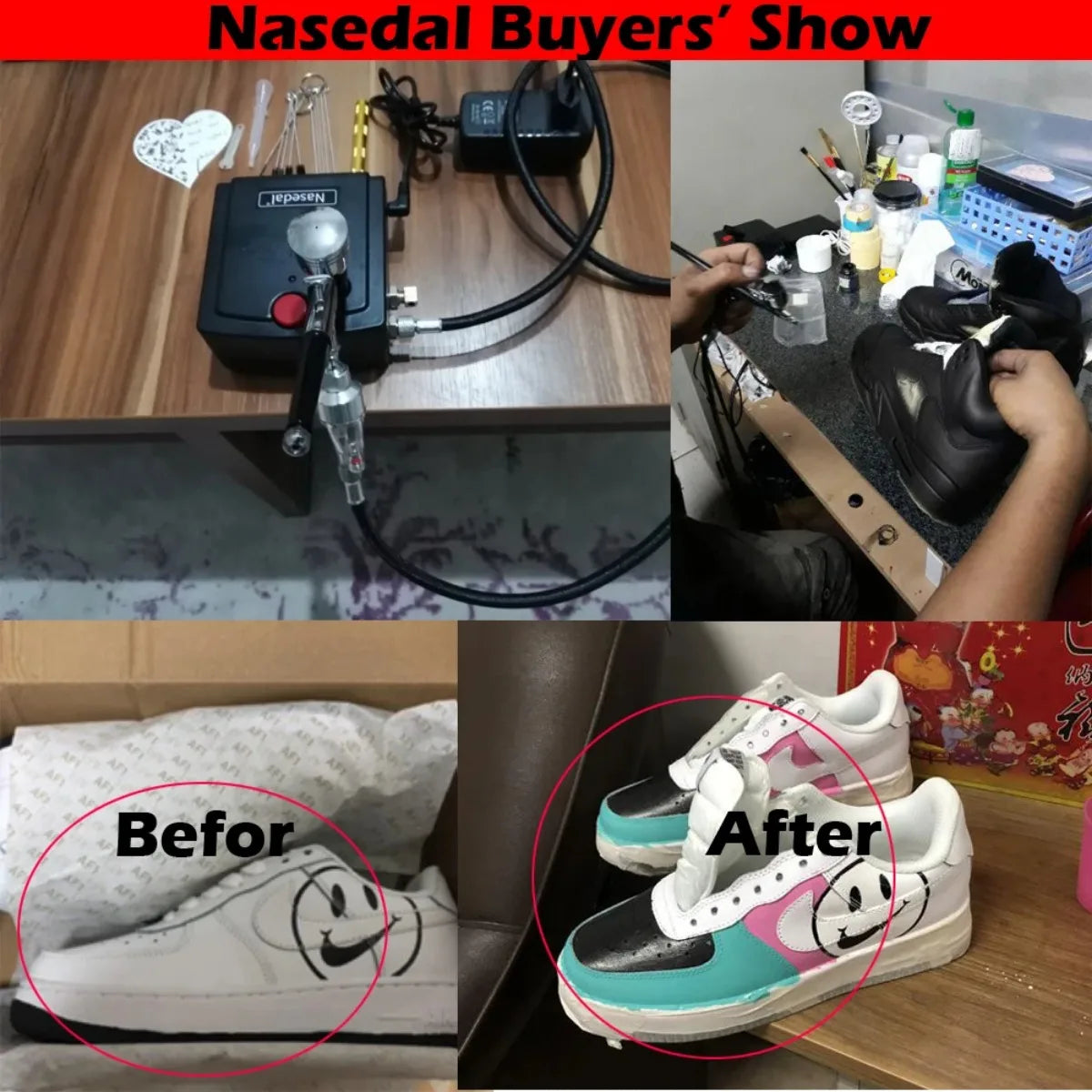 Nasedal NT-19 Dual-Action Airbrush Compressor Kit 0.3mm Airbrush Spray Gun for Nail Airbrush Model Cake Car Fish Shoes Painting