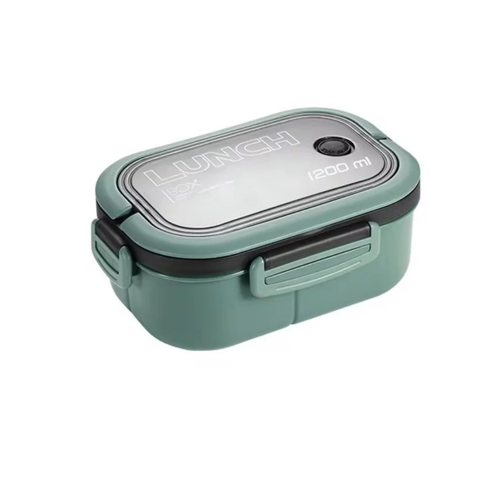 1pack 1200ML 2 Layer Bento Lunch Box With Spoon Fork, Kid High Capacity Food Containers Portable Leakproof Office Camping