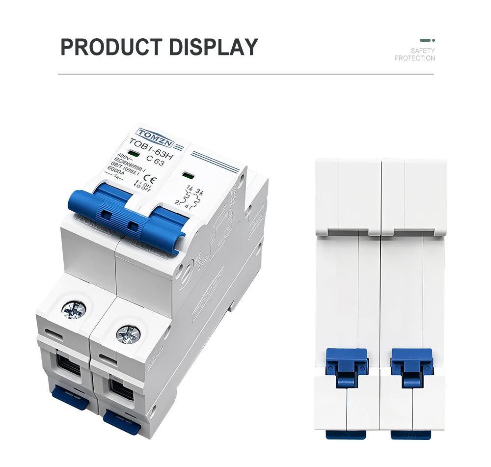 TOMZN 2P AC MCB TOB1-63 C Type 230/400V~ 50Hz/60Hz Mini Circuit Breaker 6A 10A 16A 20A 25A 32A 40A 50A 63A