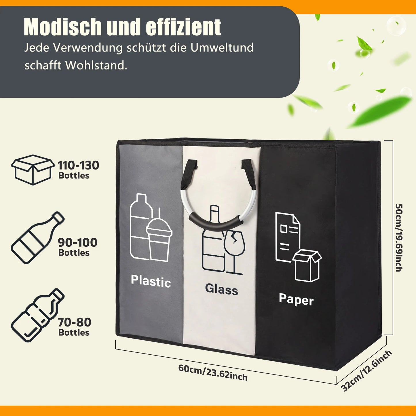 Deposit Bottle Collector Bins with 3 Compartments Recycling Bins Odor-Resistant Recycle Bin Indoor Bottle Hamper for Hom