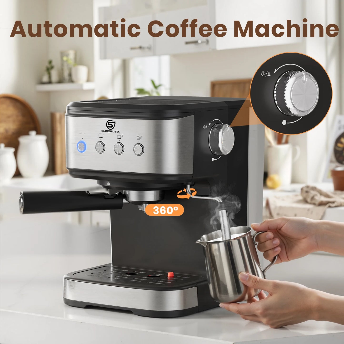 SUPERLEX Semi Automatic Italian Coffee Machine 1100W Pressure High-pressure Extraction and Milk Froth Two in One Coffee Machine