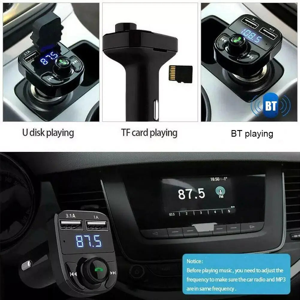 Wireless Bluetooth FM Transmitter & MP3 Player With Hands-Free Calling Radio Receiver Dual USB Charger & Music Stereo Adapter