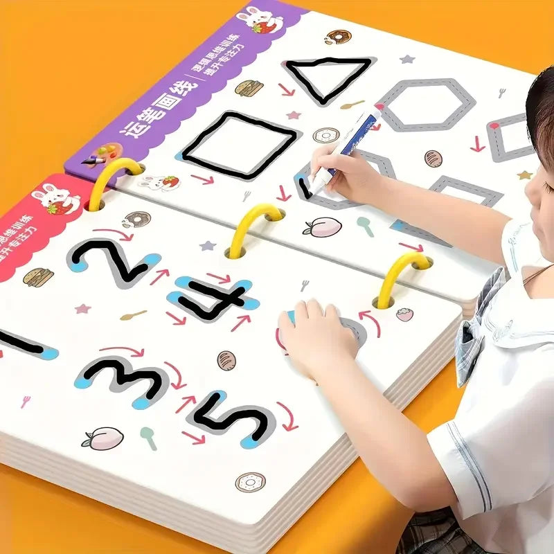 36-Page Reusable Workbook - 2 Pens + Eraser, Erasable Stickers for Kids' Drawing & Control, New Year & Christmas Gift