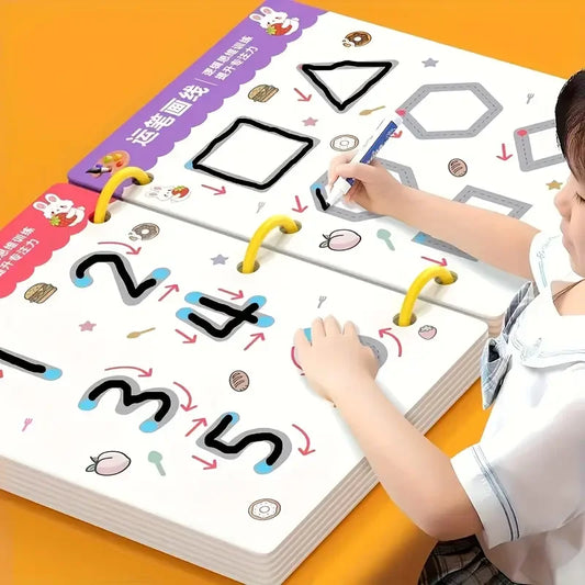36-Page Reusable Workbook - 2 Pens + Eraser, Erasable Stickers for Kids' Drawing & Control, New Year & Christmas Gift