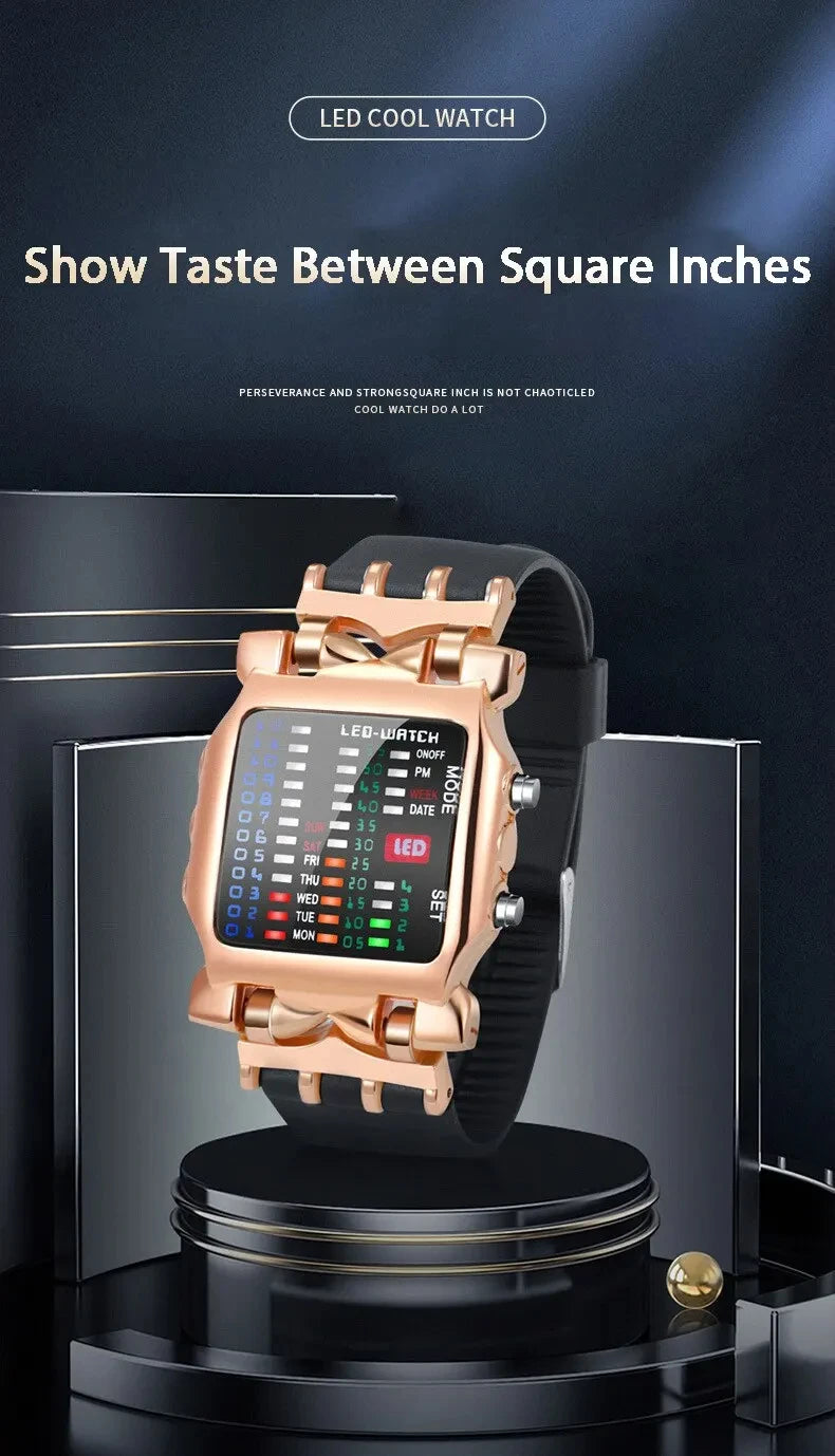 Binary Led Watch Creative Waterproof Business Electronic Watch Mens Trend Luminous Gift Sports Couple Date Time Display Watch